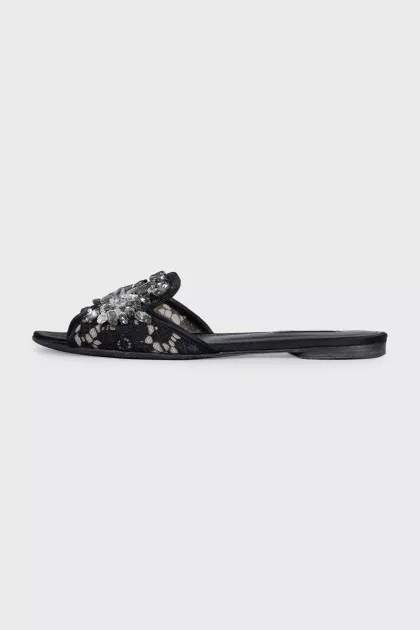 Textile flip-flops decorated with crystals