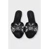 Textile flip-flops decorated with crystals