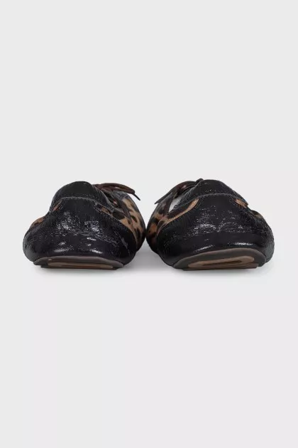 Animal print lace-up ballet flats