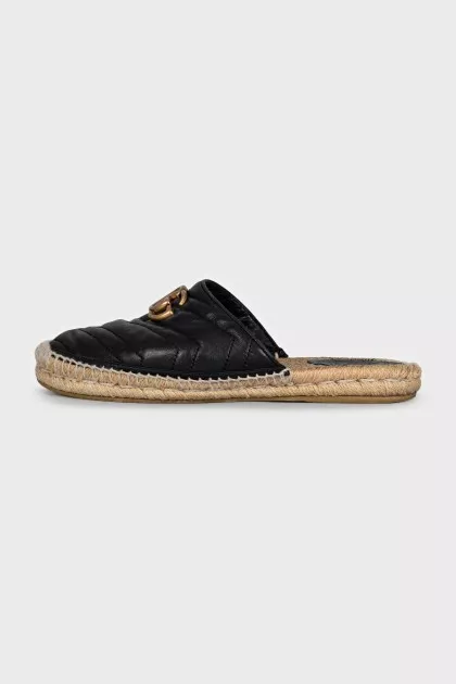 Quilted leather clogs with logo