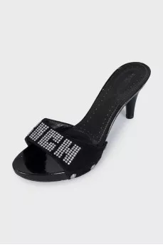 Suede mules with wooden soles