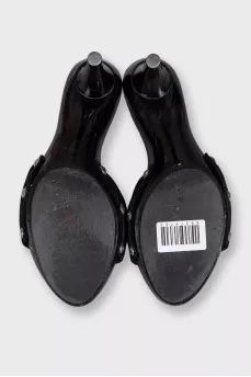 Suede mules with wooden soles