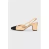 Beige leather shoes with textile inserts