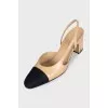Beige leather shoes with textile inserts
