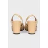Beige leather shoes with textile inserts