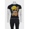Men's T-shirt with a logo decorated with rhinestones