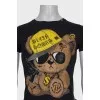 Men's T-shirt with a logo decorated with rhinestones