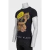Men's T-shirt with a logo decorated with rhinestones