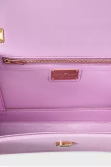 Purple leather crossbody bag with gold chain