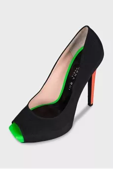 Open-toe textile shoes with heels