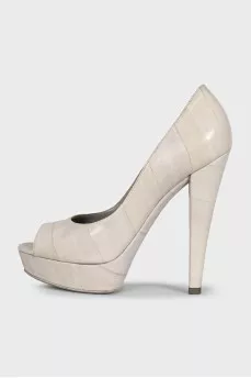 Grey leather open-toe shoes