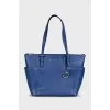 Blue leather bag with logo