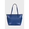 Blue leather bag with logo