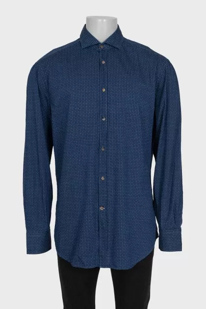 Men's blue shirt with a small print