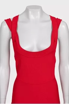 Fitted red ribbed mini dress