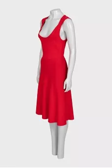 Fitted red ribbed mini dress