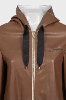 Leather jacket with drawstring