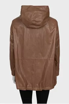 Leather jacket with drawstring