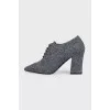 Gray fabric ankle boots with heels