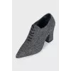 Gray fabric ankle boots with heels