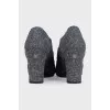 Gray fabric ankle boots with heels