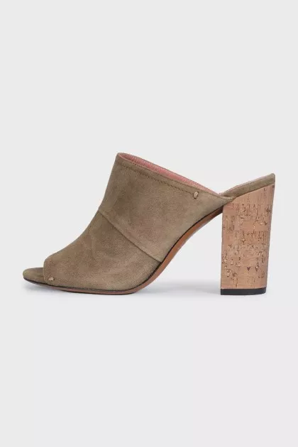 Green suede mules with heels