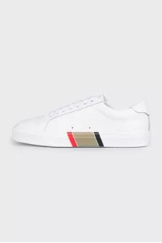 Men's white leather lace-up sneakers