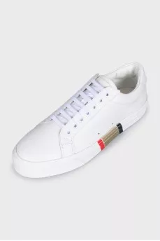 Men's white leather lace-up sneakers