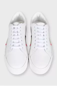 Men's white leather lace-up sneakers