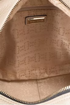 Beige leather tote with logo
