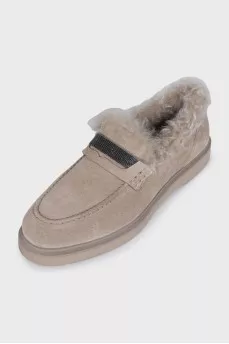 Insulated suede loafers with decor