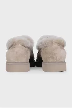 Insulated suede loafers with decor