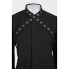 Black shirt decorated with eyelet ties