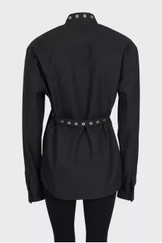 Black shirt decorated with eyelet ties