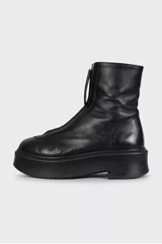 Black leather zip-up boots