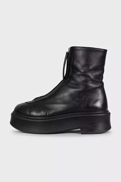 Black leather zip-up boots