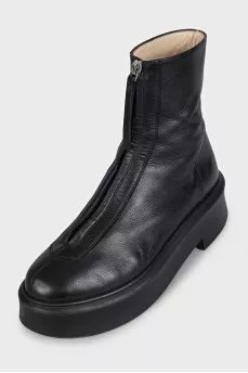 Black leather zip-up boots