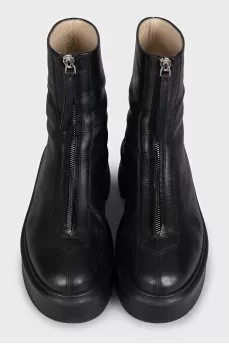 Black leather zip-up boots