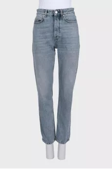 Голубые джинсы straight fit на высокой посадке