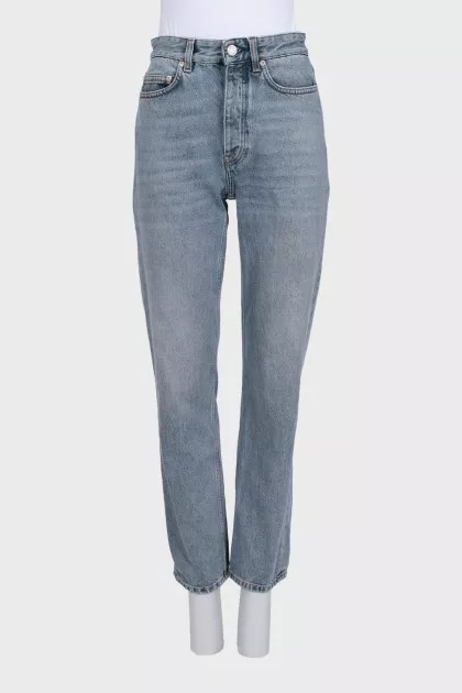 Голубые джинсы straight fit на высокой посадке