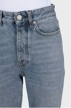 Голубые джинсы straight fit на высокой посадке