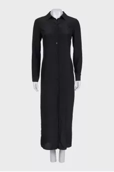 Silk maxi dress with a straight fit and tag