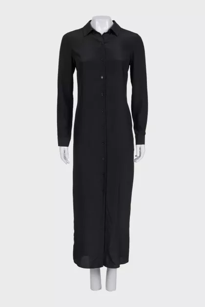 Silk maxi dress with a straight fit and tag