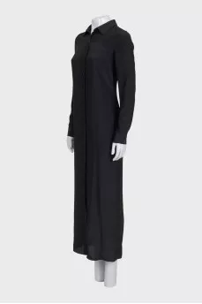 Silk maxi dress with a straight fit and tag