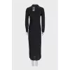 Silk maxi dress with a straight fit and tag