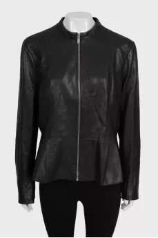 Leather jacket with black textile inserts