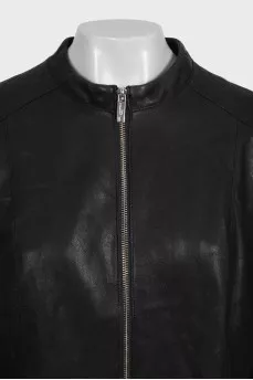 Leather jacket with black textile inserts