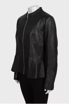 Leather jacket with black textile inserts