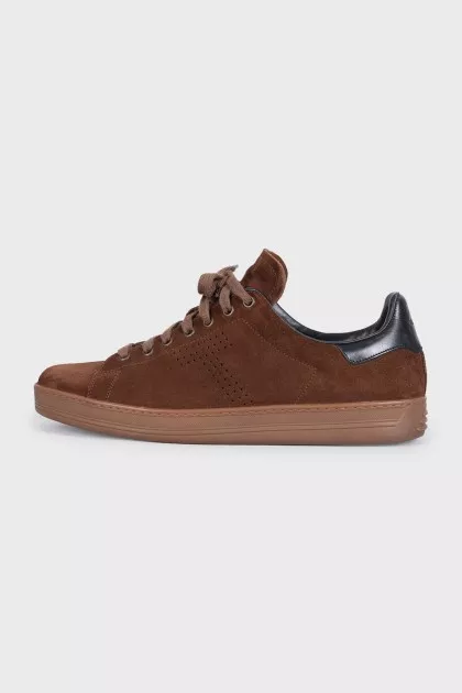 Men's brown suede lace-up sneakers