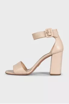 Beige leather heeled sandals